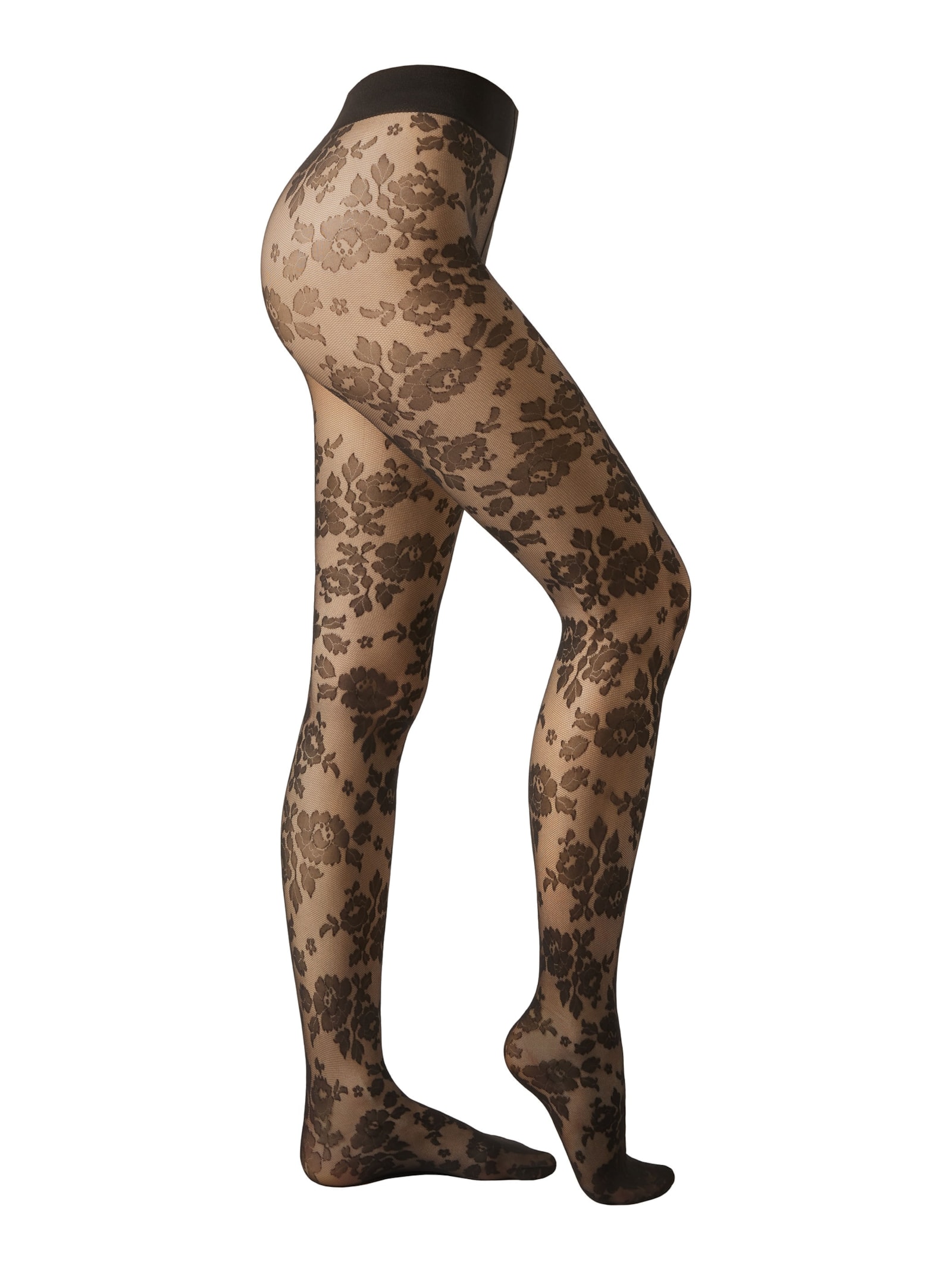 Meia-Calça Transparente Com Padrão Flores Preto Calzedonia