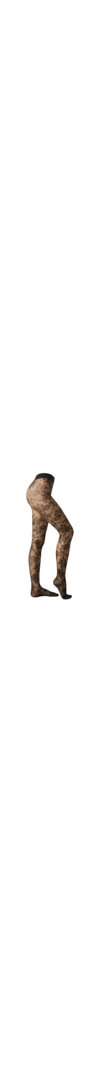 Meia-Calça Transparente Com Padrão Flores - Preto