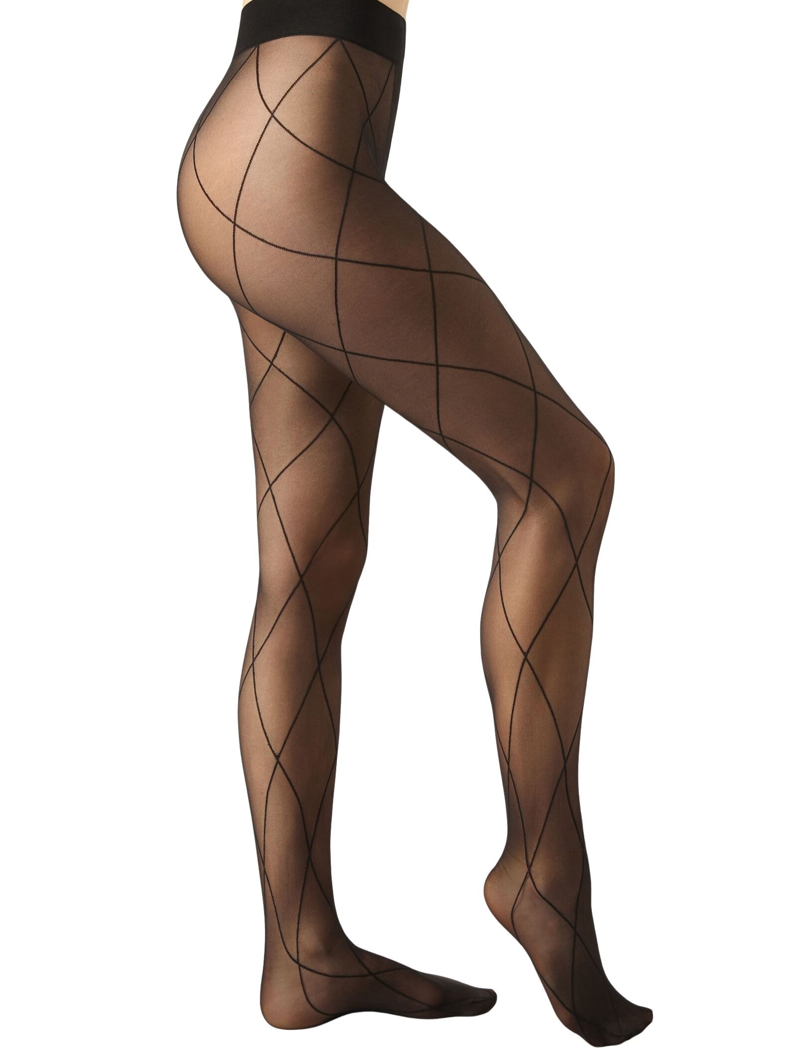 Meia-Calça Transparente Com Padrão Geométrico Preto Calzedonia