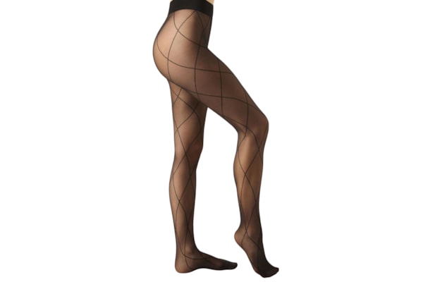 Meia-Calça Transparente Com Padrão Geométrico - Preto