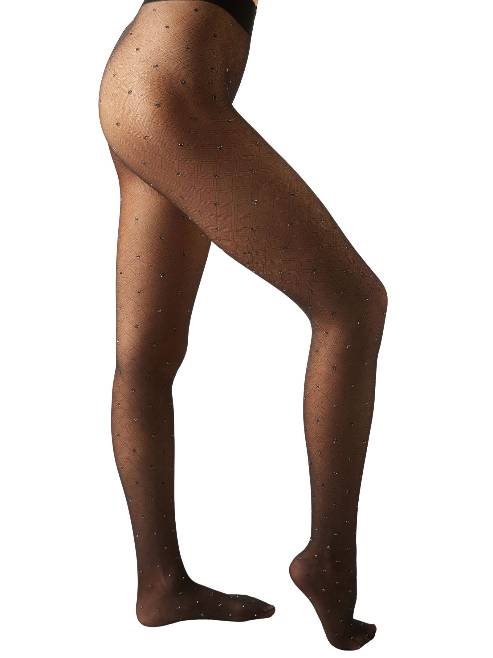 Meia-Calça Transparente Com Poás Brilhantes Preto Calzedonia