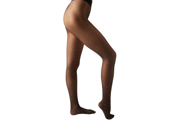 Meia-Calça Transparente Com Poás Brilhantes - Preto