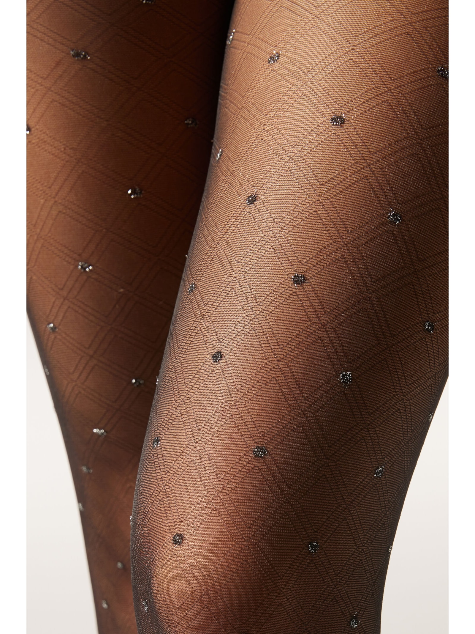 Meia-Calça Transparente Com Poás Brilhantes Preto Calzedonia