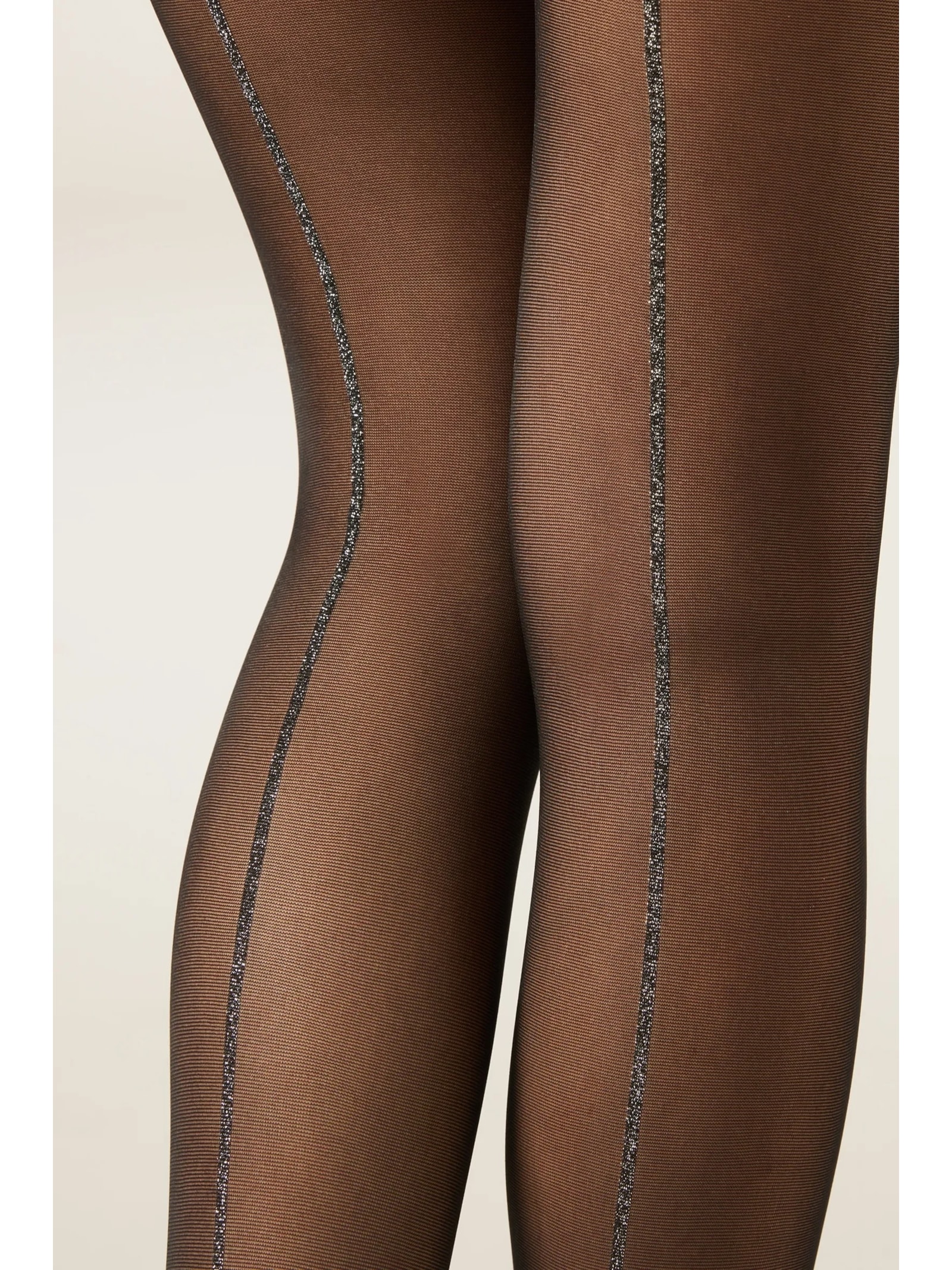 Meia-Calça Transparente Com Posterior Brilhante Preto Calzedonia