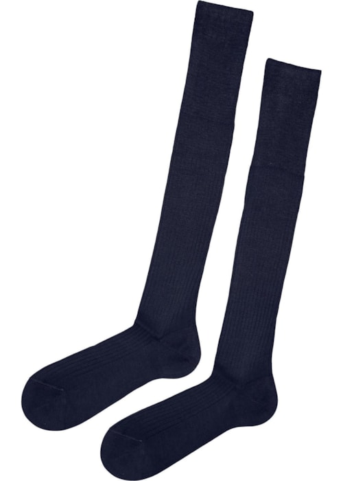 Meia Comprida Canelada Em Fio De Escócia – Azul