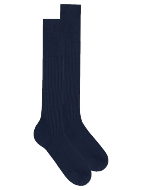 Meia Comprida Canelada Em Fio De Escócia – Azul