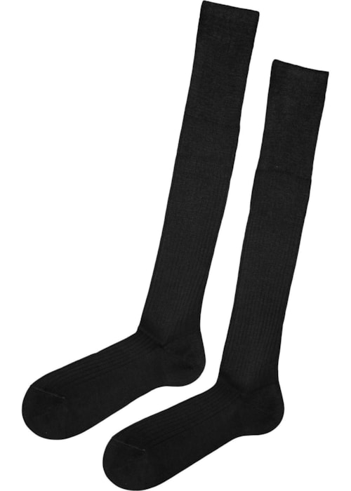 Meia Comprida Canelada Em Fio De Escócia – Preto