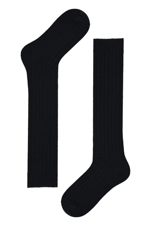 Meia Comprida Caneladas Em Lã e Cashmere – Azul