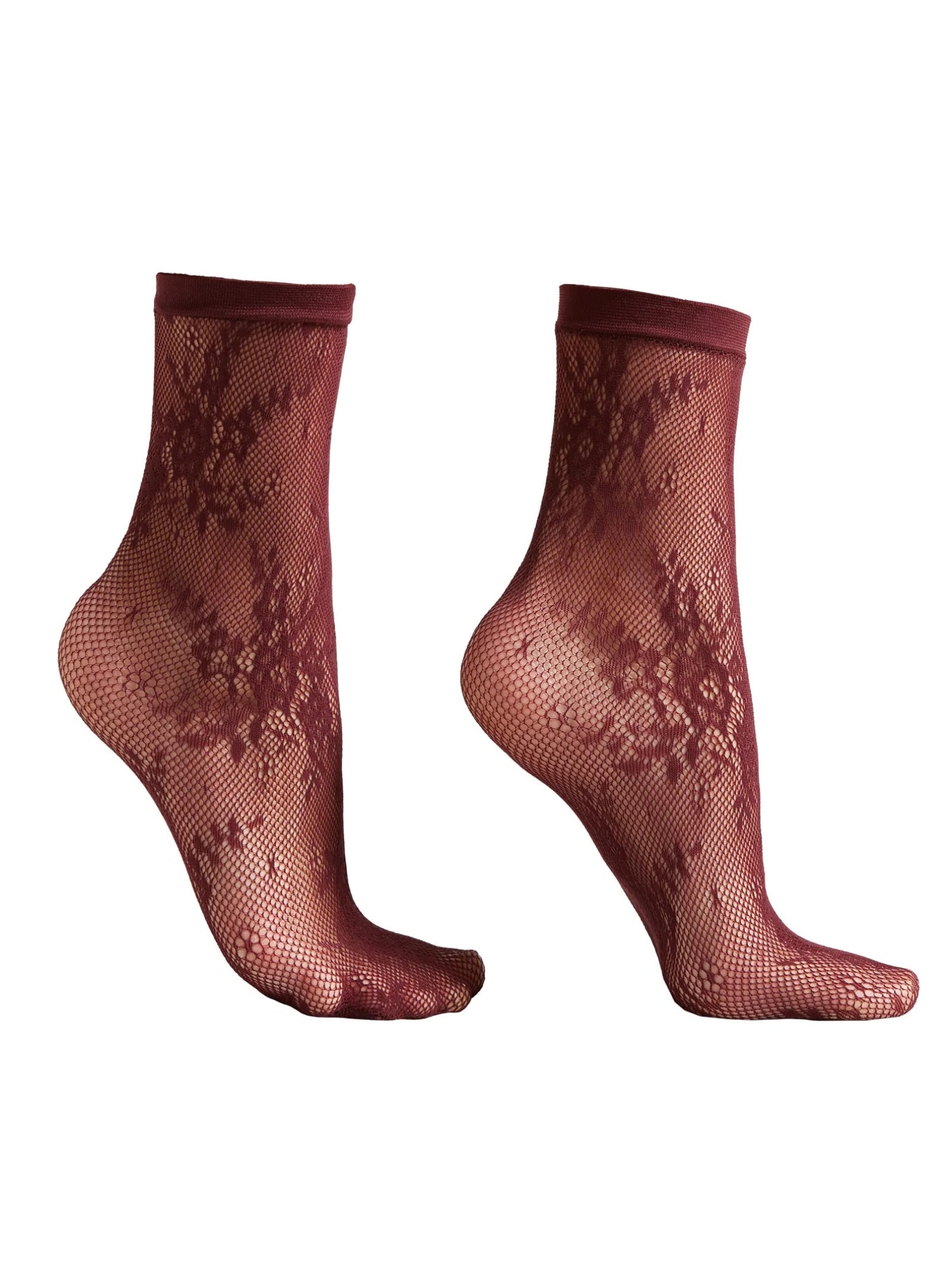 Meia Curta Arrastão Com Padrão Floral Bordô Calzedonia