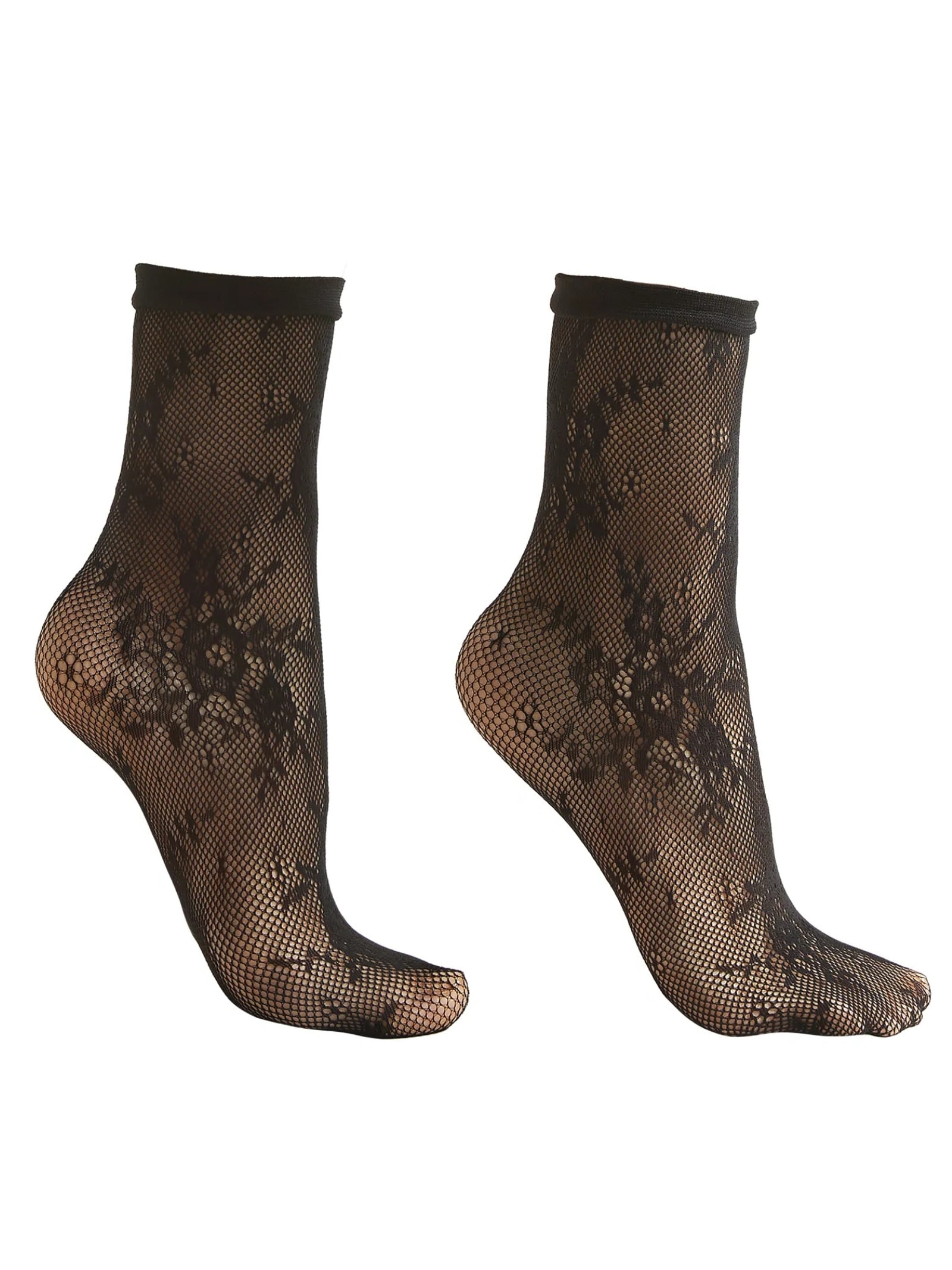 Meia Curta Arrastão Com Padrão Floral Preto Calzedonia