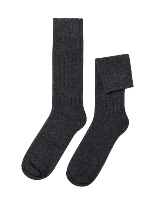 Meia Curta Canelada Com Lã e Cashmere – Cinza