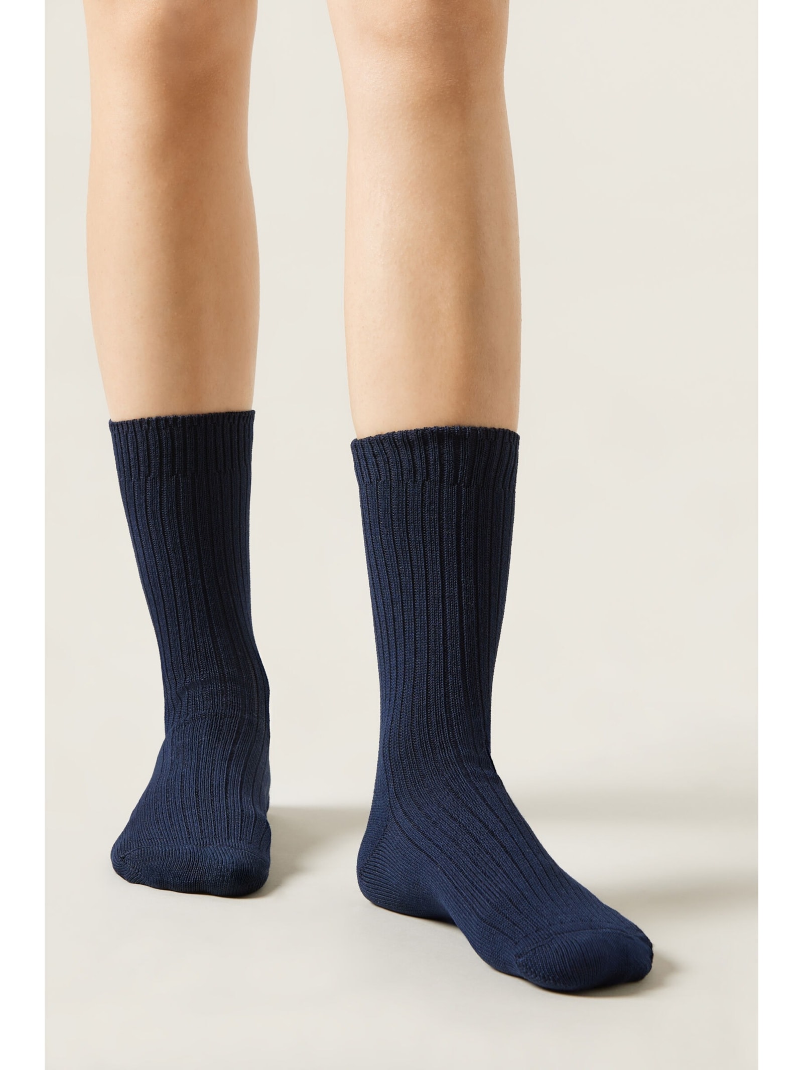 Meia Curta Canelada Em Algodão Azul Calzedonia