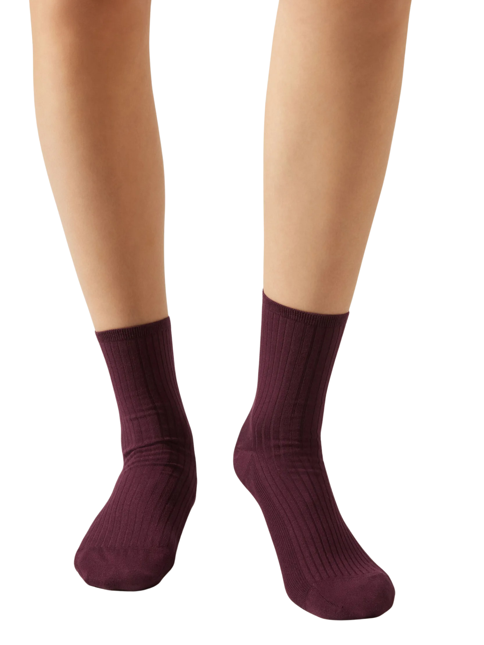 Meia Curta Canelada Em Algodão Bordô Calzedonia