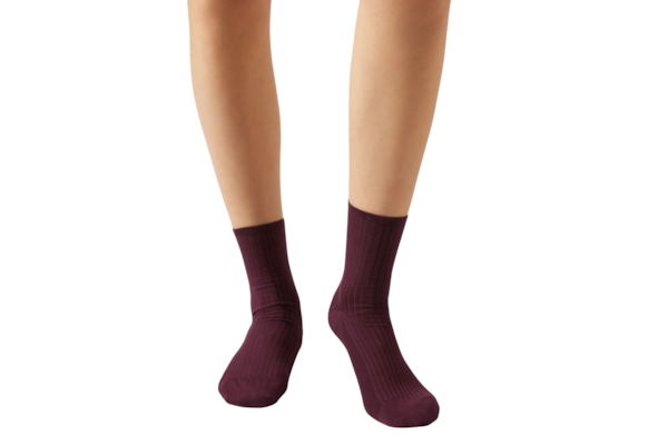 Meia Curta Canelada Em Algodão - Bordô