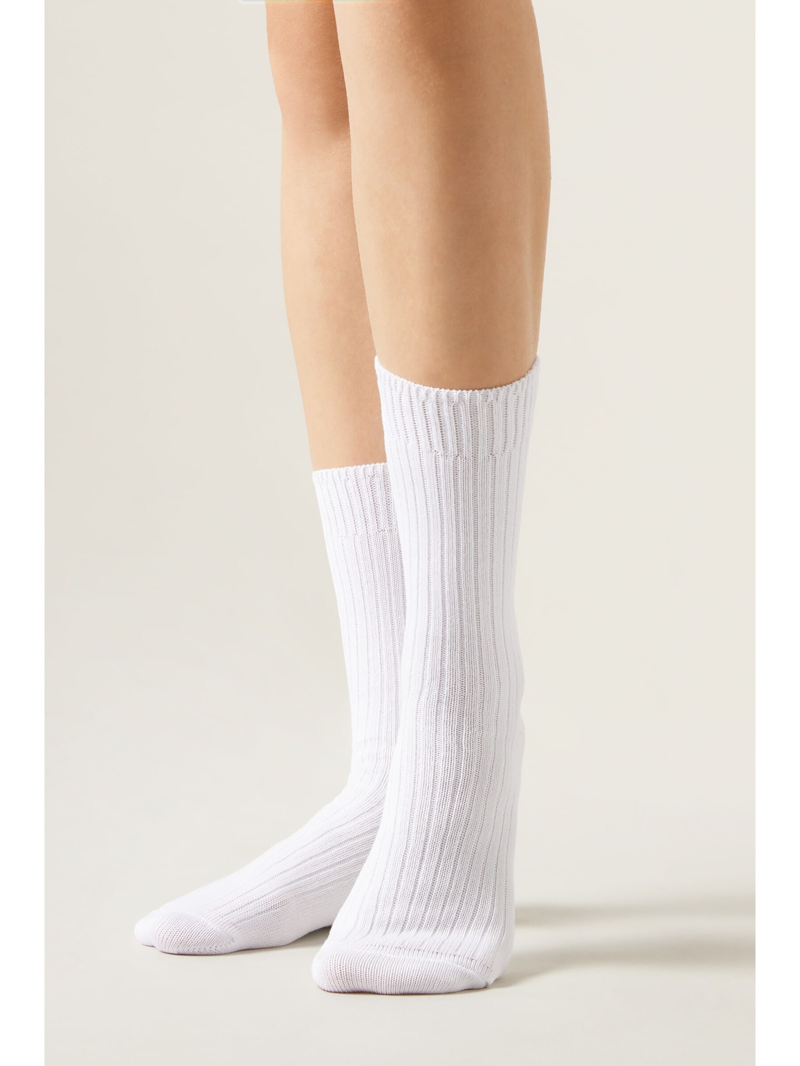 Meia Curta Canelada Em Algodão Branco Calzedonia