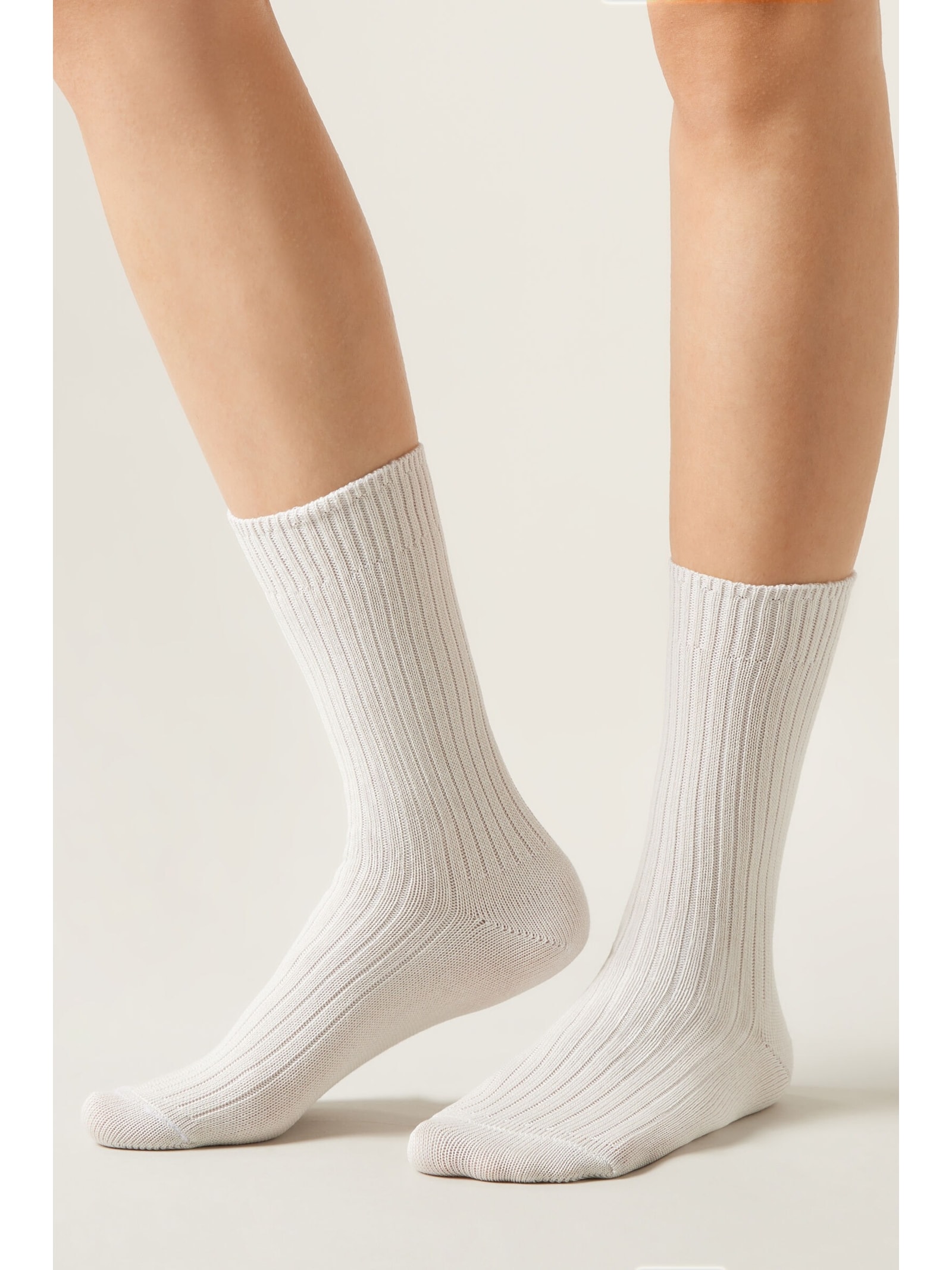 Meia Curta Canelada Em Algodão Cinza Calzedonia