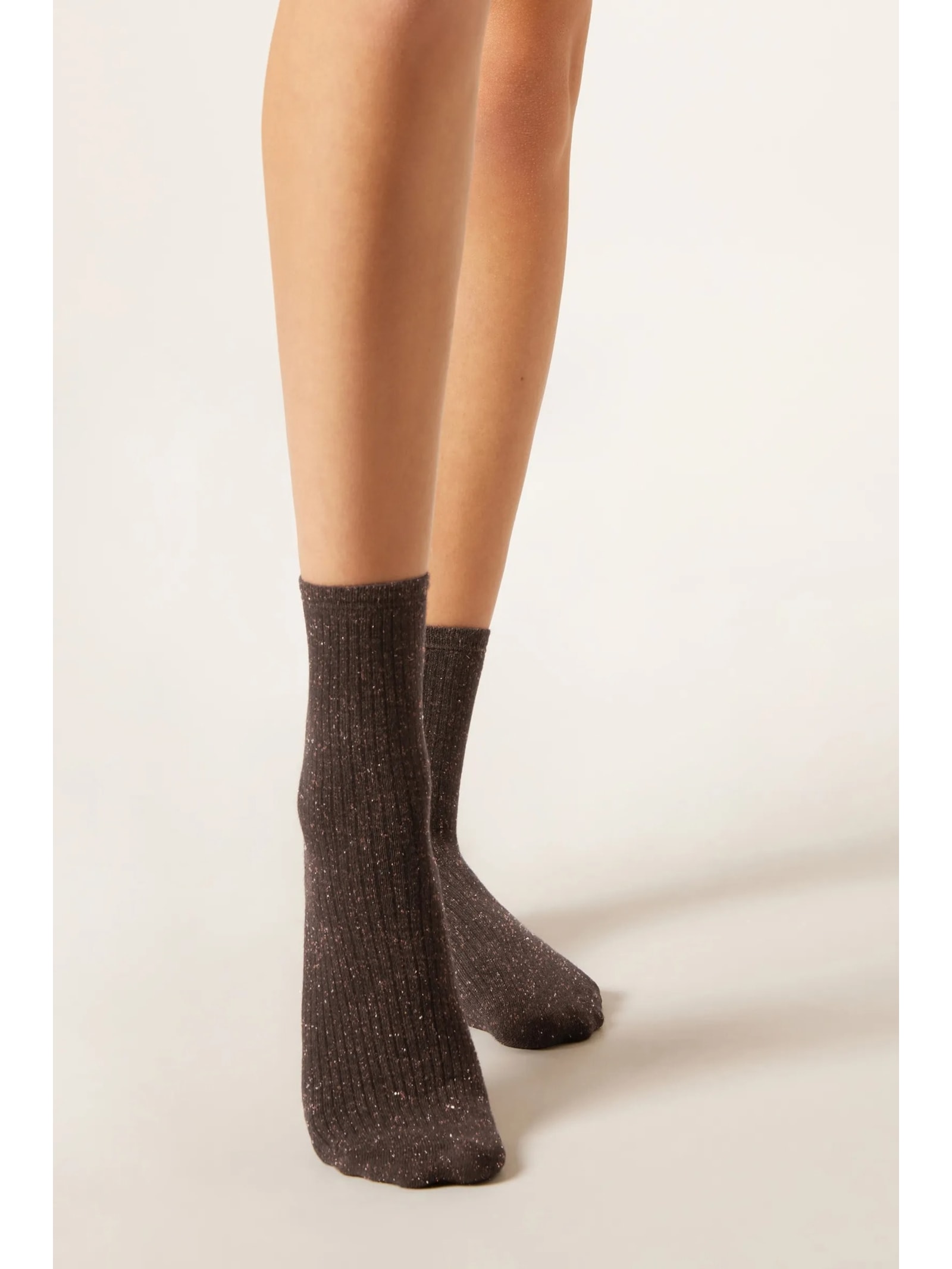 Meia Curta Canelada Em Algodão Marrom Calzedonia