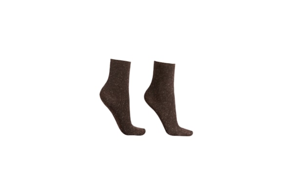 Meia Curta Canelada Em Algodão - Marrom