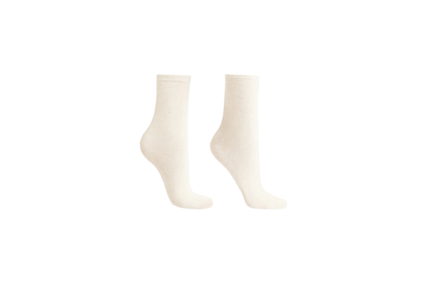 Meia Curta Canelada Em Algodão - Off-White