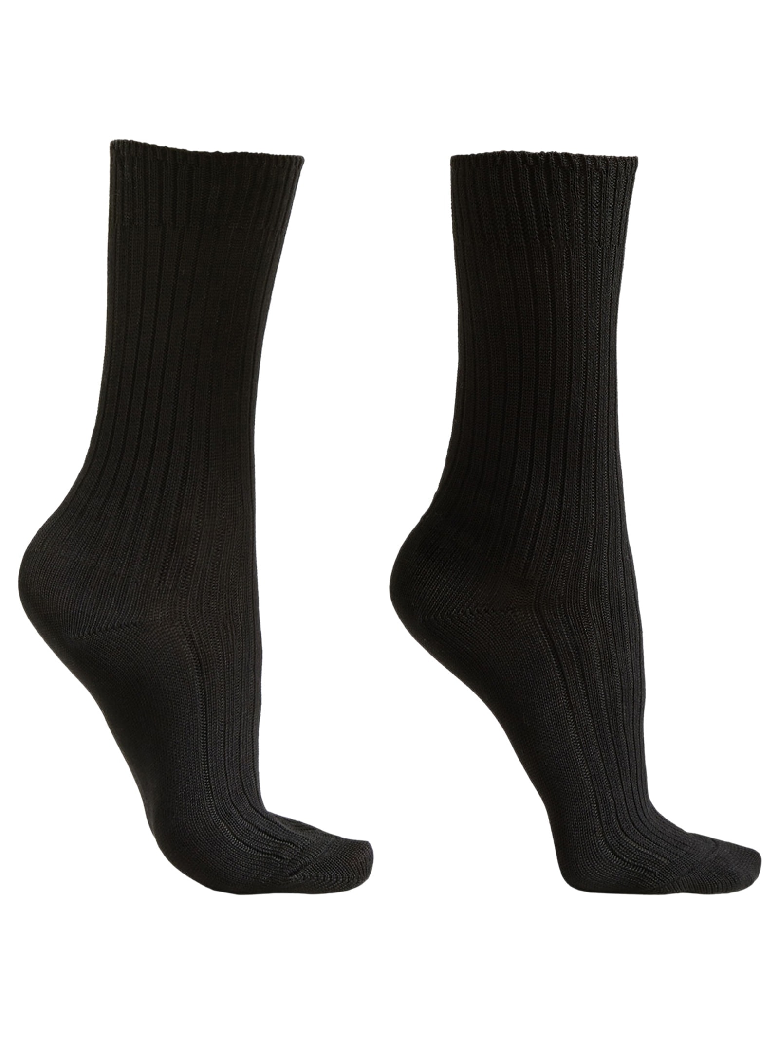 Meia Curta Canelada Em Algodão Preto Calzedonia