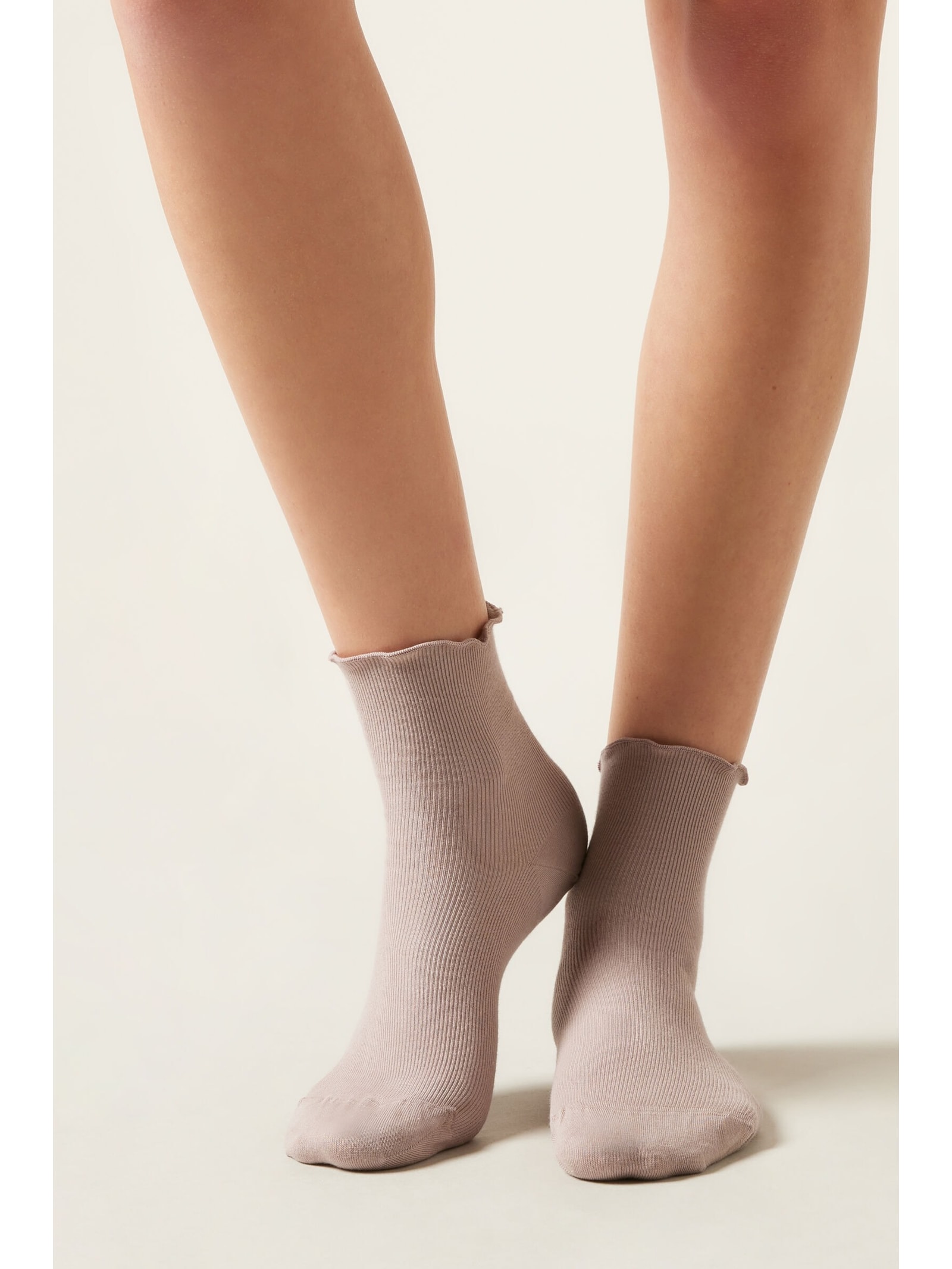 Meia Curta Canelada Em Algodão Rosa Calzedonia