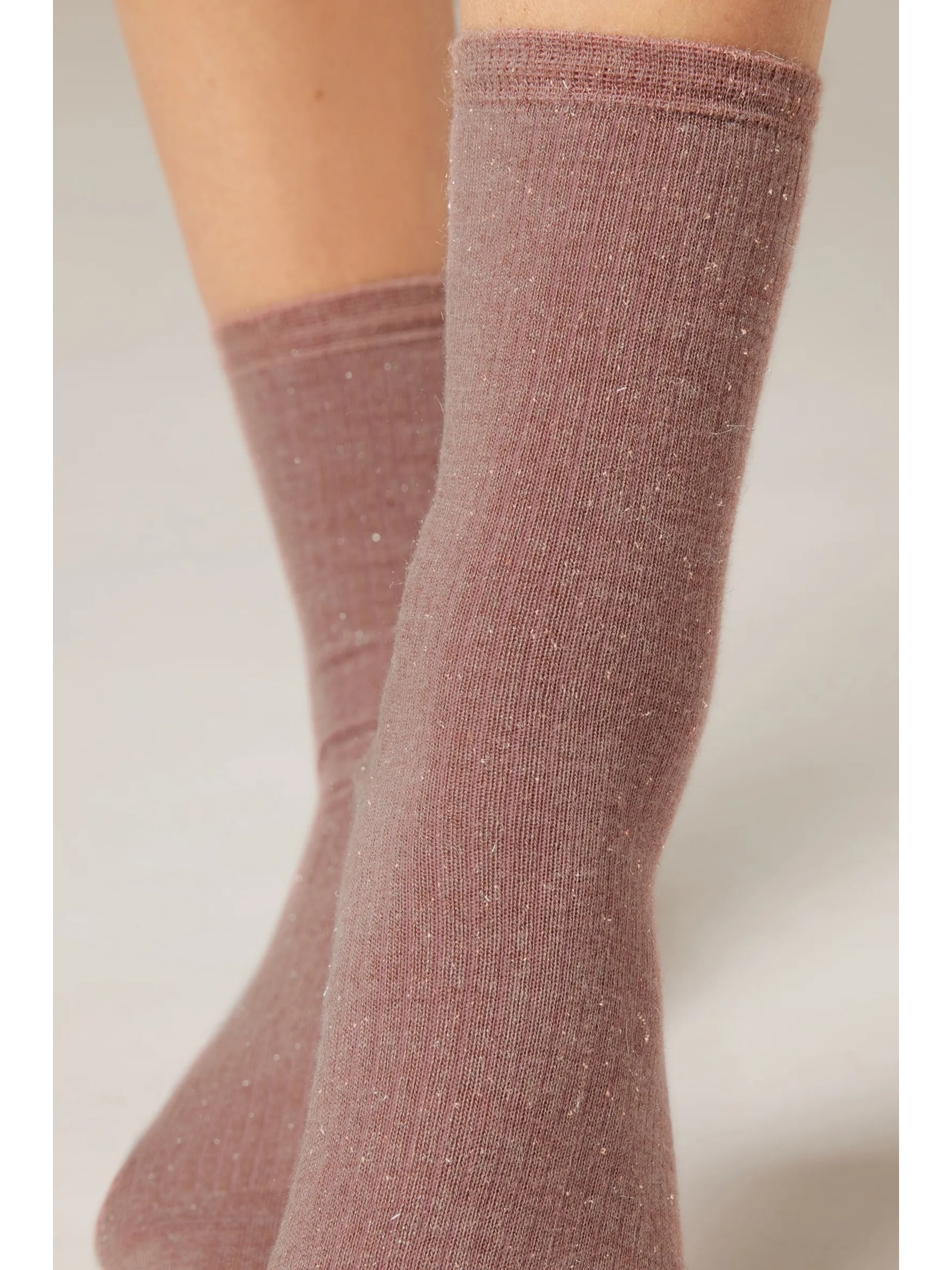 Meia Curta Canelada Em Algodão Rosa Calzedonia