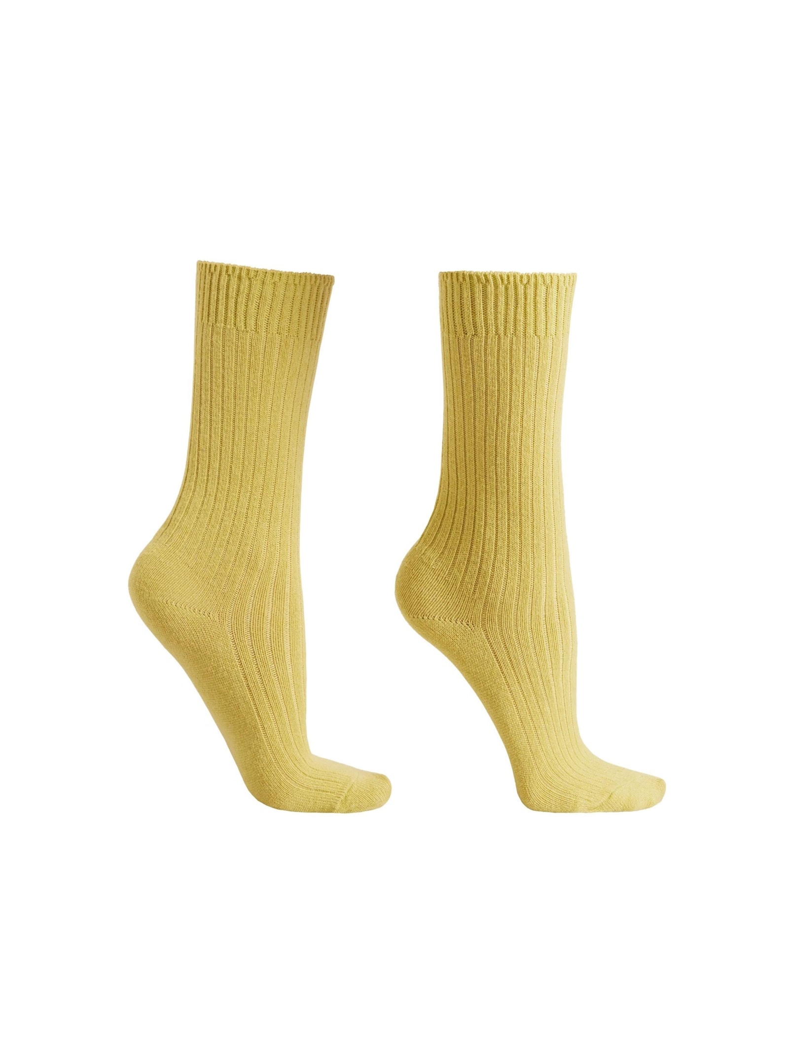 Meia Curta Canelada Em Lã e Cashmere Amarelo Calzedonia