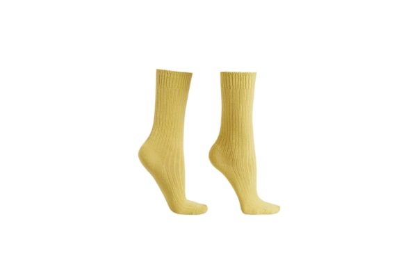 Meia Curta Canelada Em Lã e Cashmere - Amarelo