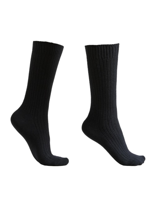 Meia Curta Canelada Em Lã e Cashmere – Azul