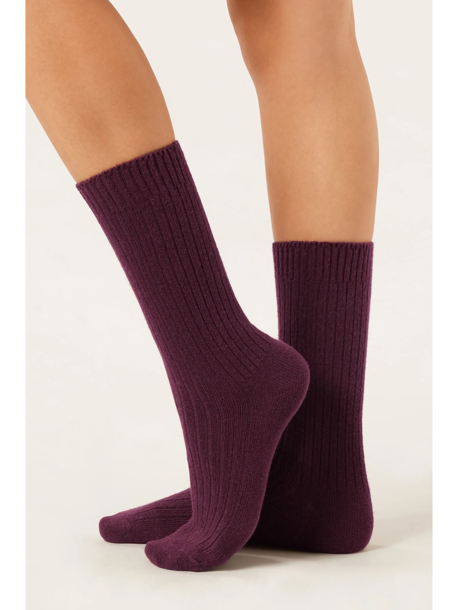 Meia Curta Canelada Em Lã e Cashmere Bordô Calzedonia