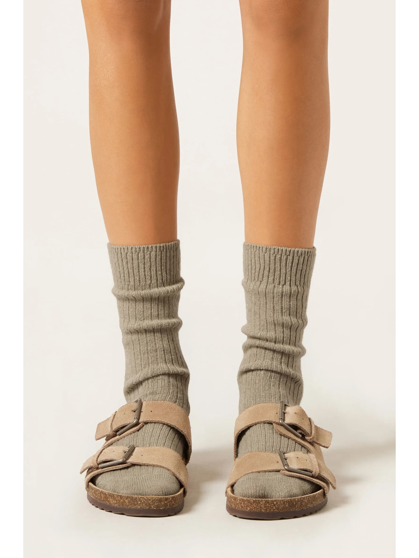 Meia Curta Canelada Em Lã e Cashmere Cinza Calzedonia