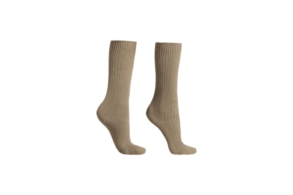 Meia Curta Canelada Em Lã e Cashmere - Cinza