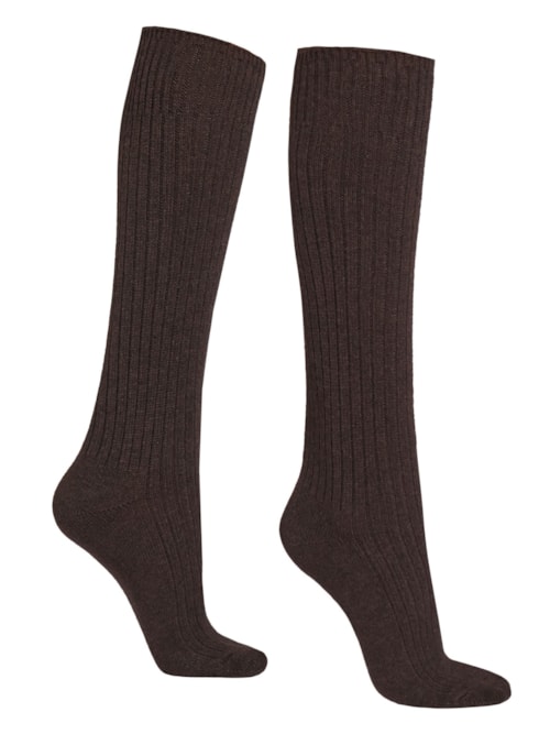 Meia Curta Canelada Em Lã e Cashmere – Marrom