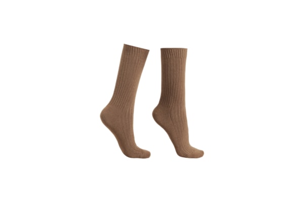 Meia Curta Canelada Em Lã e Cashmere - Marrom