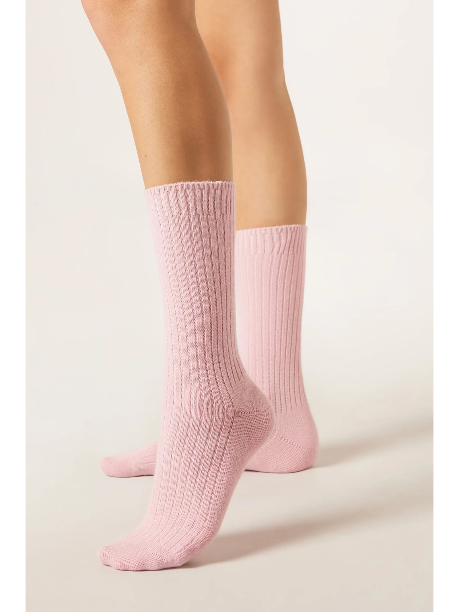 Meia Curta Canelada Em Lã e Cashmere Rosa Calzedonia