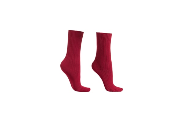 Meia Curta Canelada Em Lã e Cashmere - Vermelho