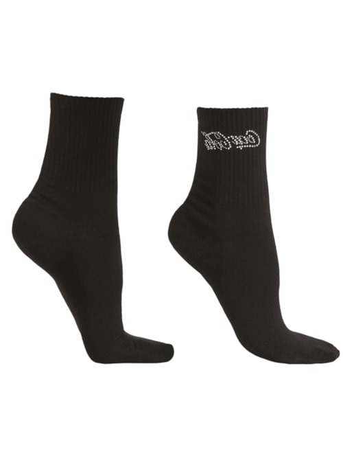 Meia Curta Coca-Cola Com Strass – Preto