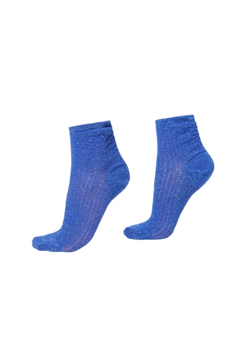 Meia Curta Com Acabamento Perfurado Metálico – Azul