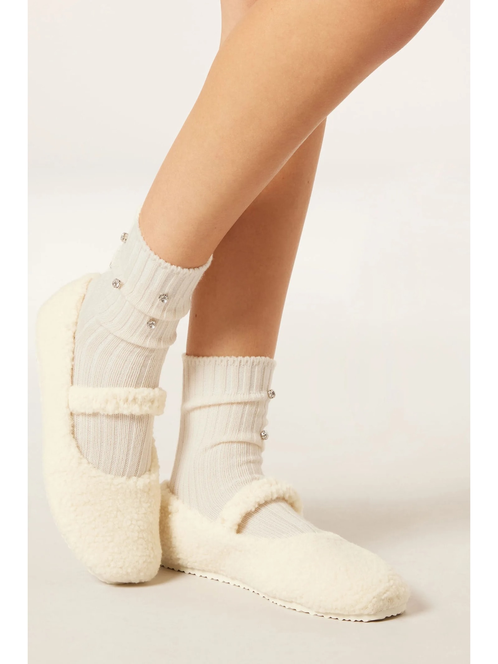 Meia Curta Com Aplicações Off-White Calzedonia