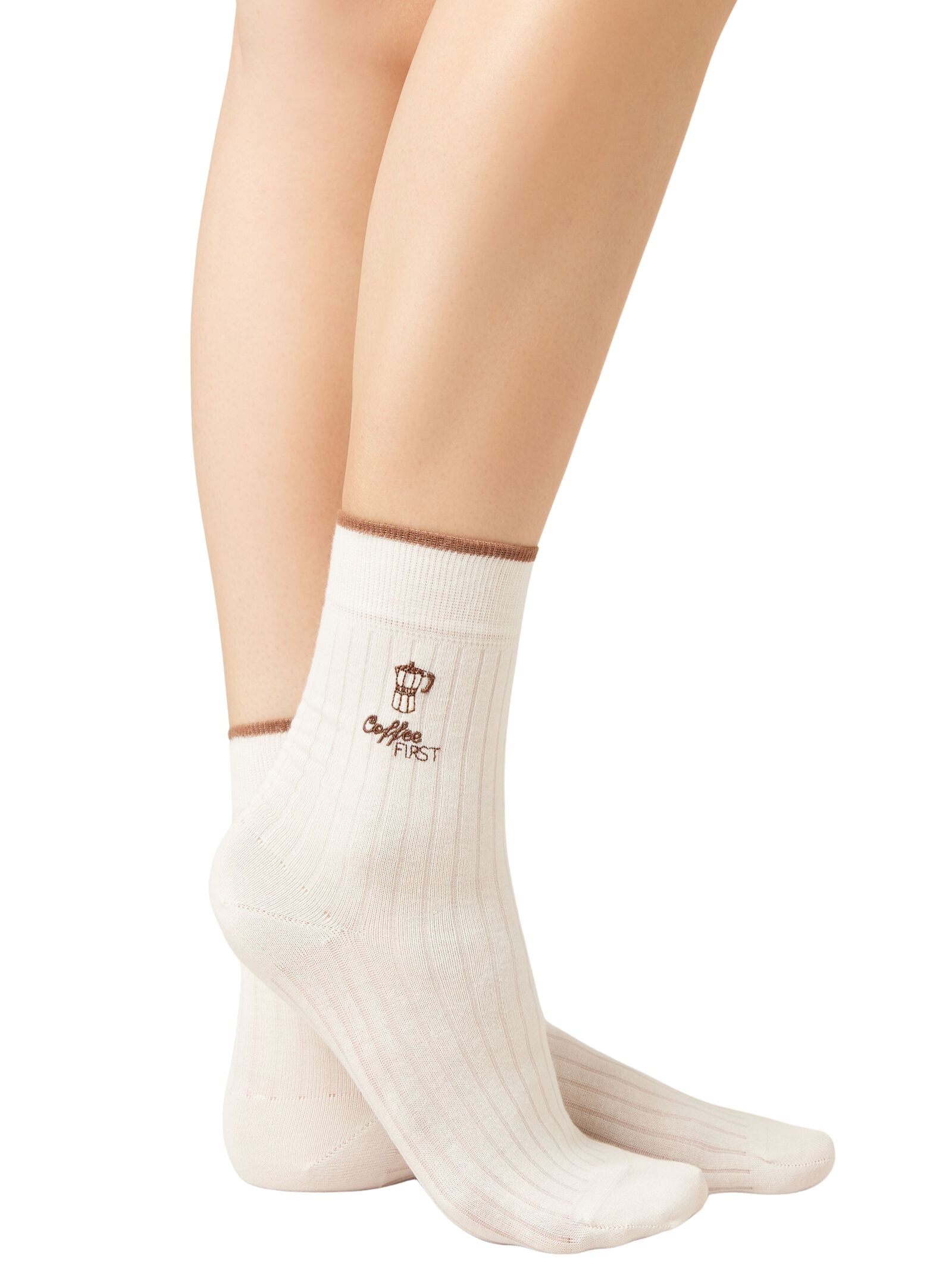 Meia Curta Com Bordado Estilo Italiano Branco Calzedonia