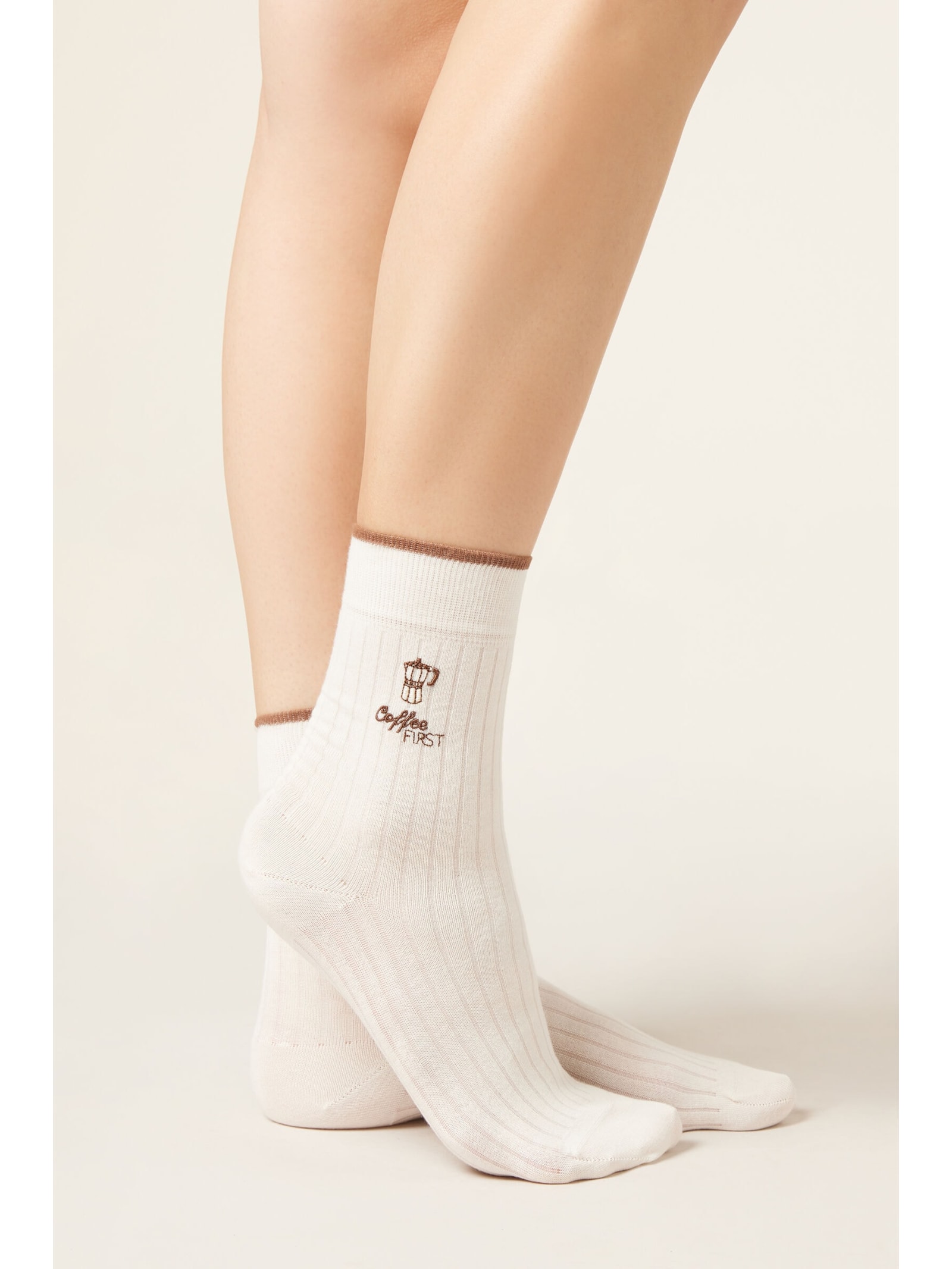 Meia Curta Com Bordado Estilo Italiano Branco Calzedonia