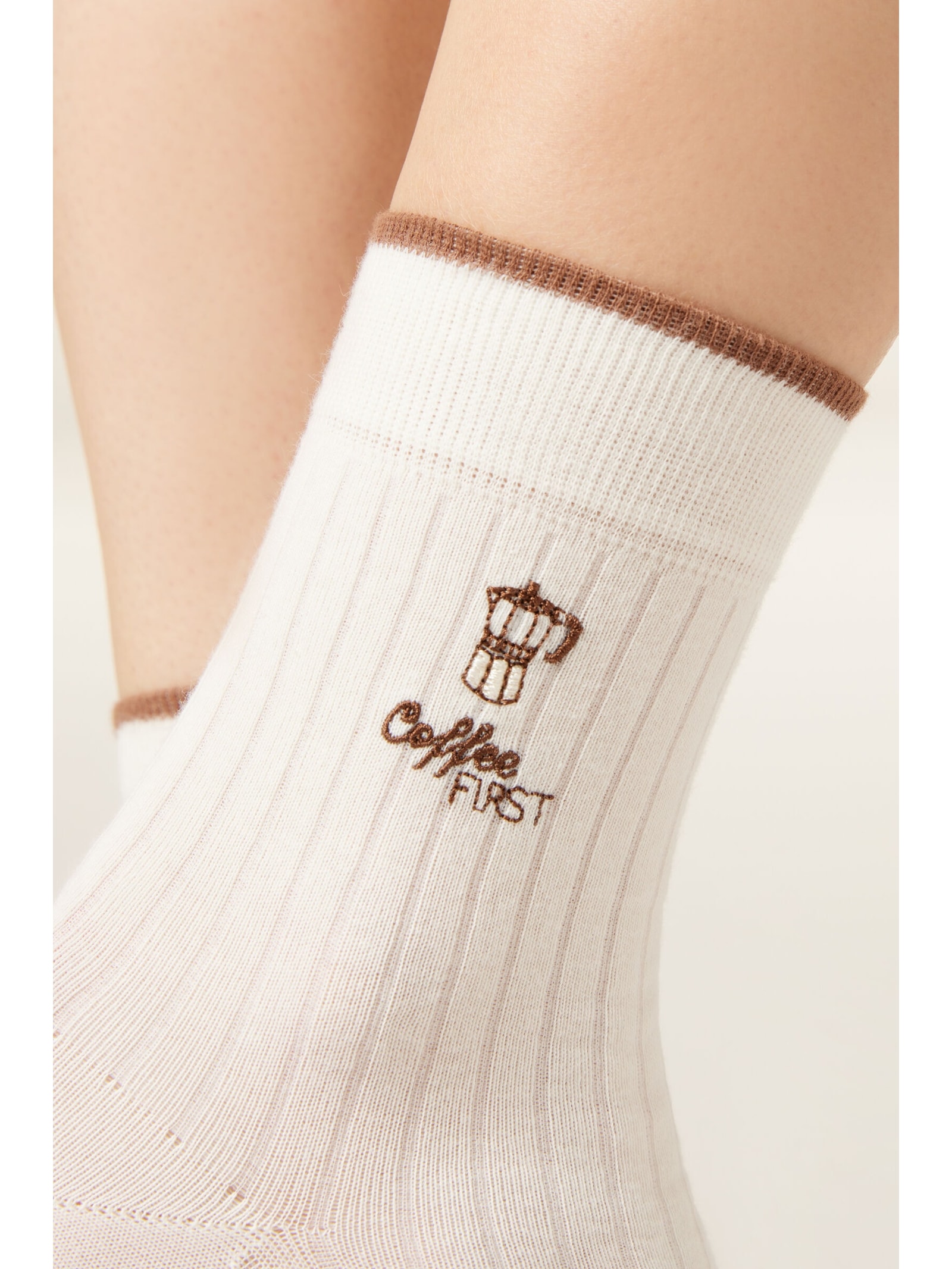 Meia Curta Com Bordado Estilo Italiano Branco Calzedonia