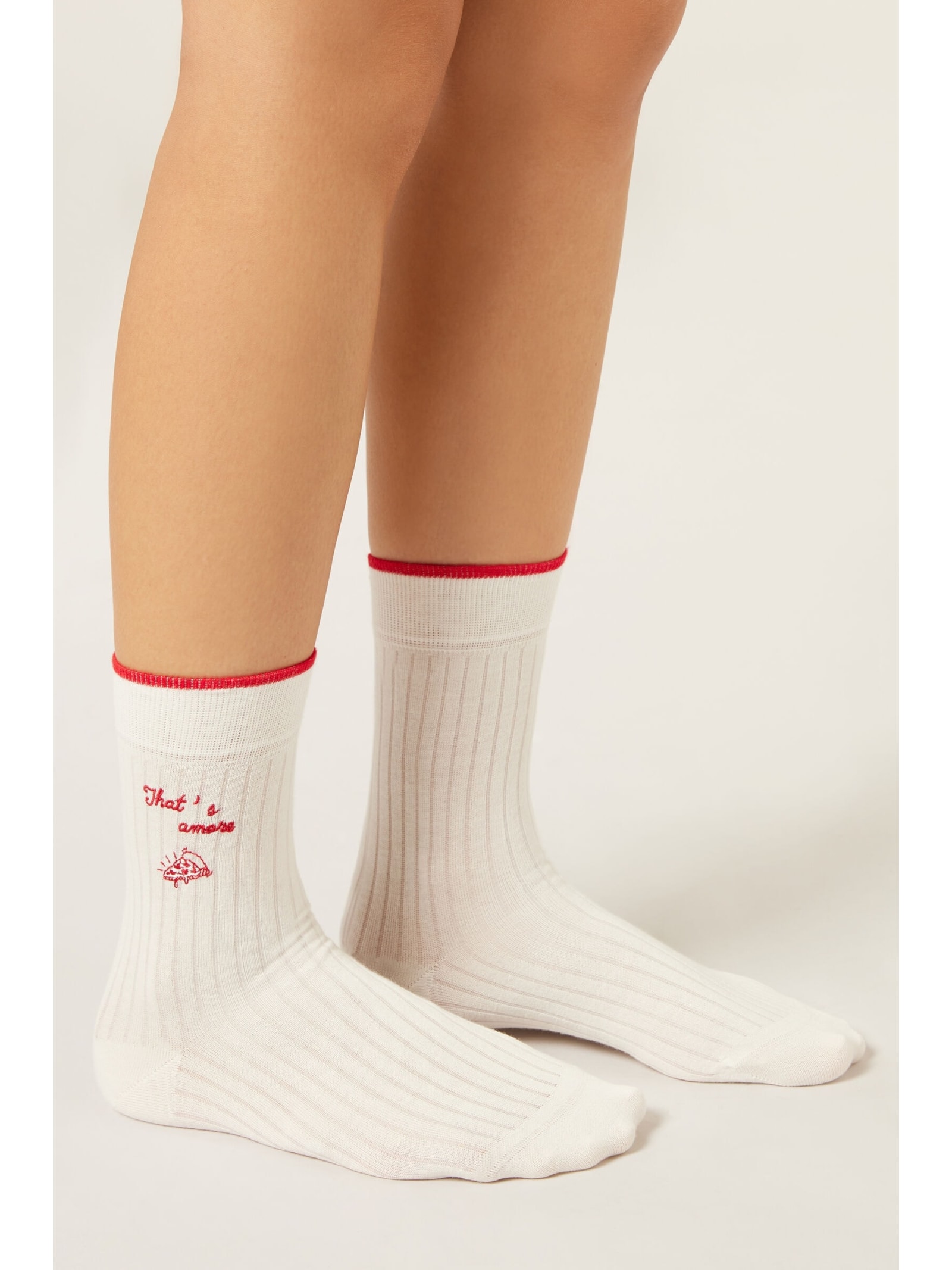 Meia Curta Com Bordado Estilo Italiano Branco Calzedonia