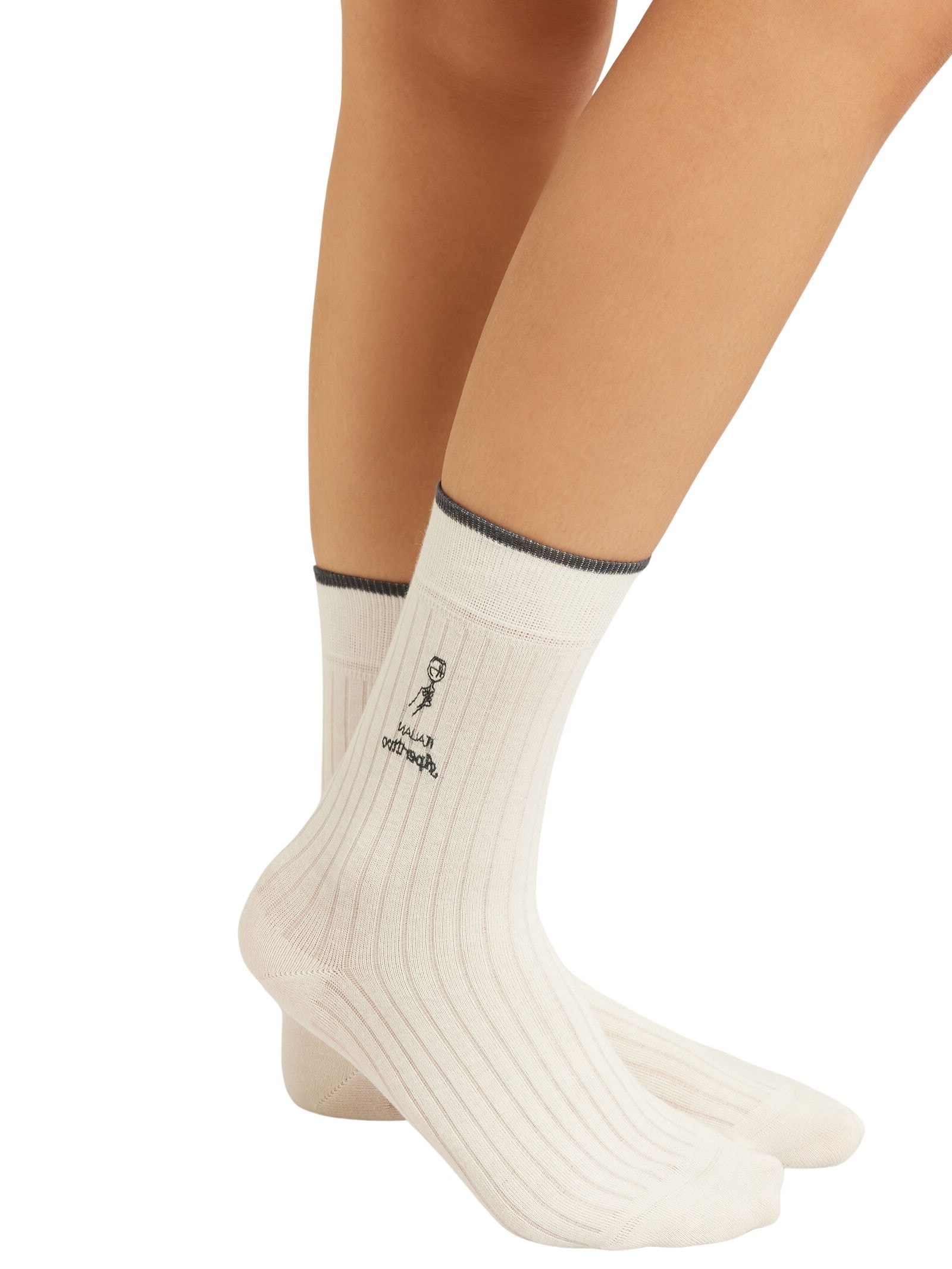 Meia Curta Com Bordado Estilo Italiano Branco Calzedonia