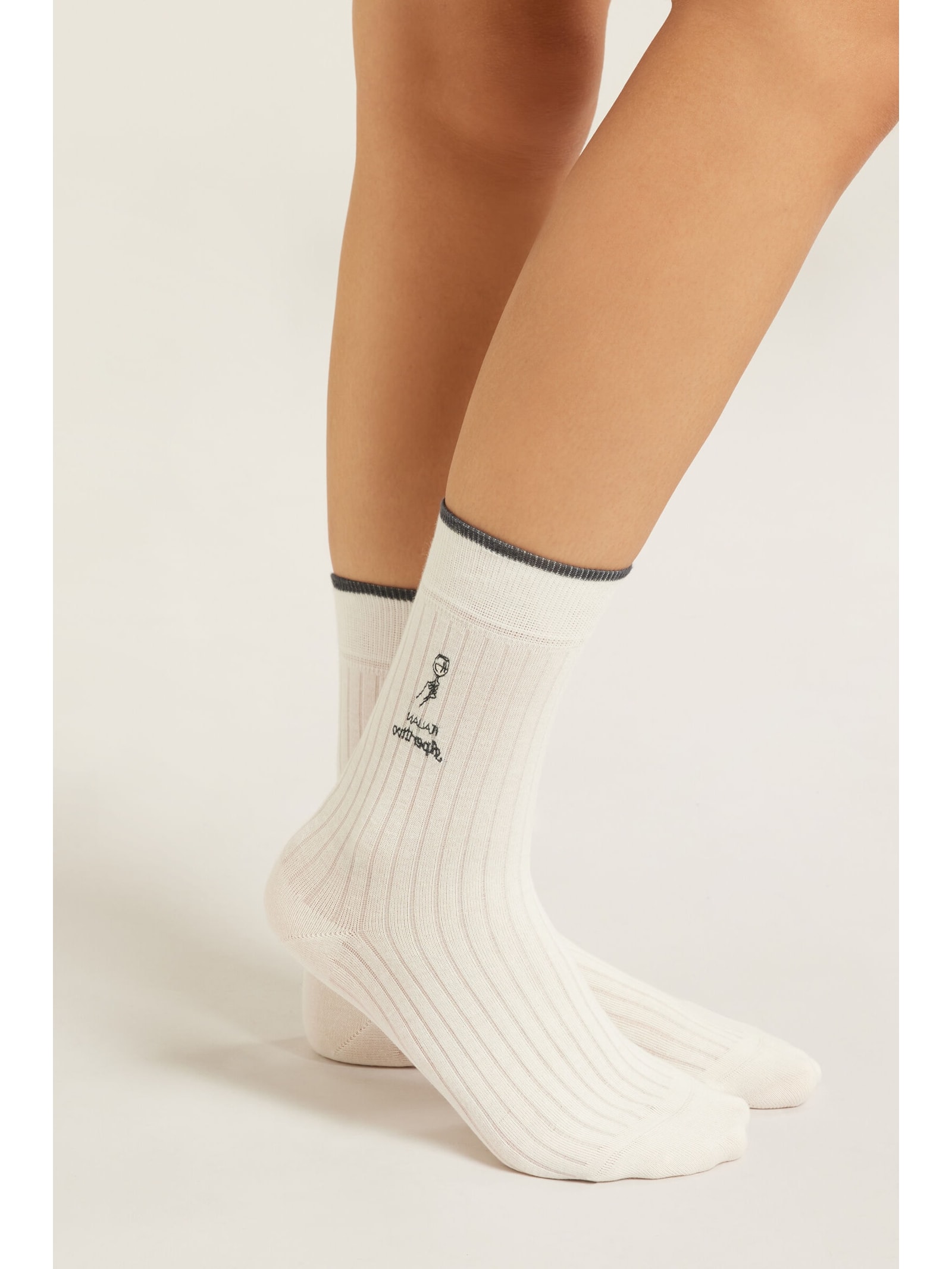 Meia Curta Com Bordado Estilo Italiano Branco Calzedonia