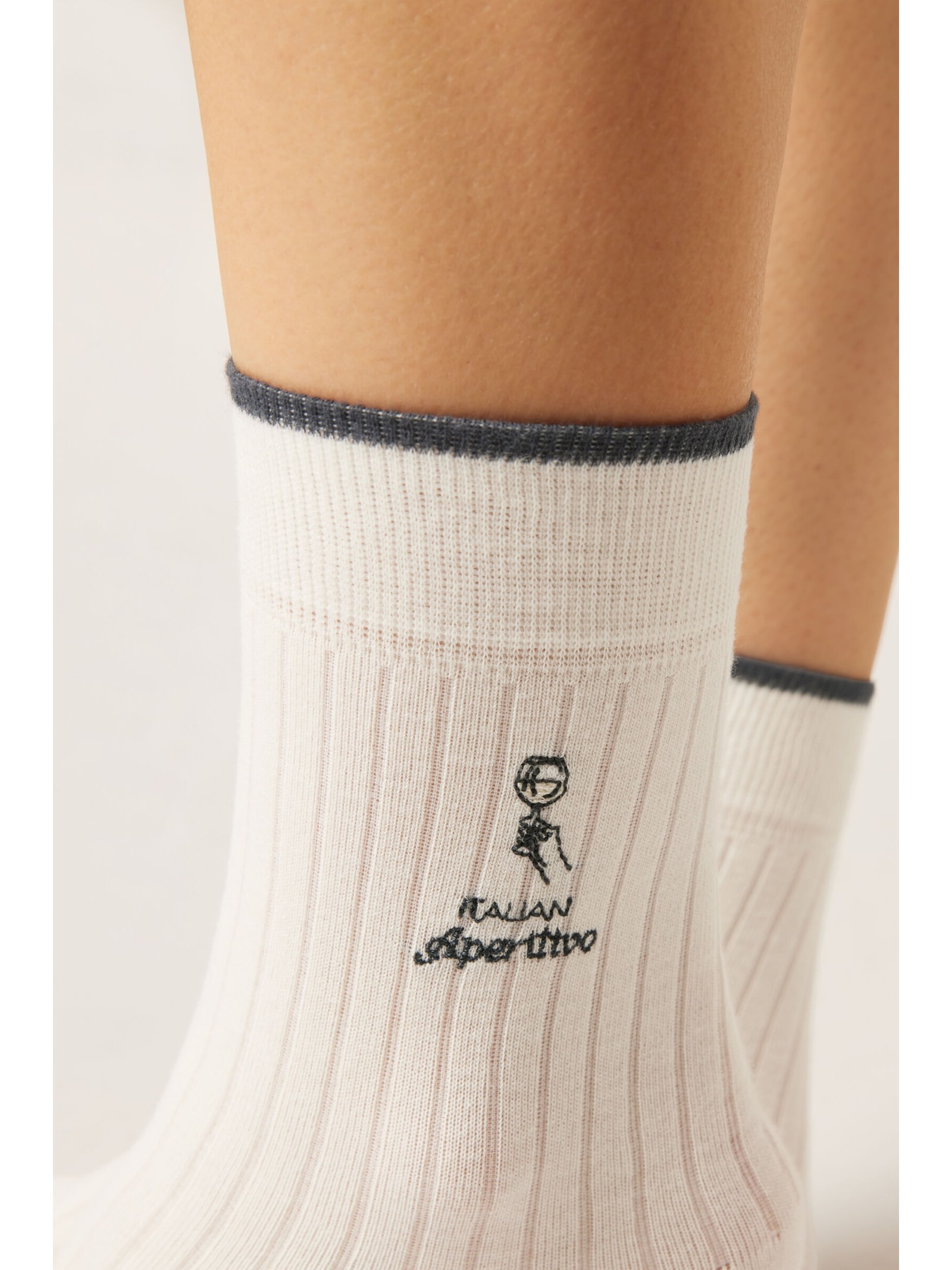 Meia Curta Com Bordado Estilo Italiano Branco Calzedonia