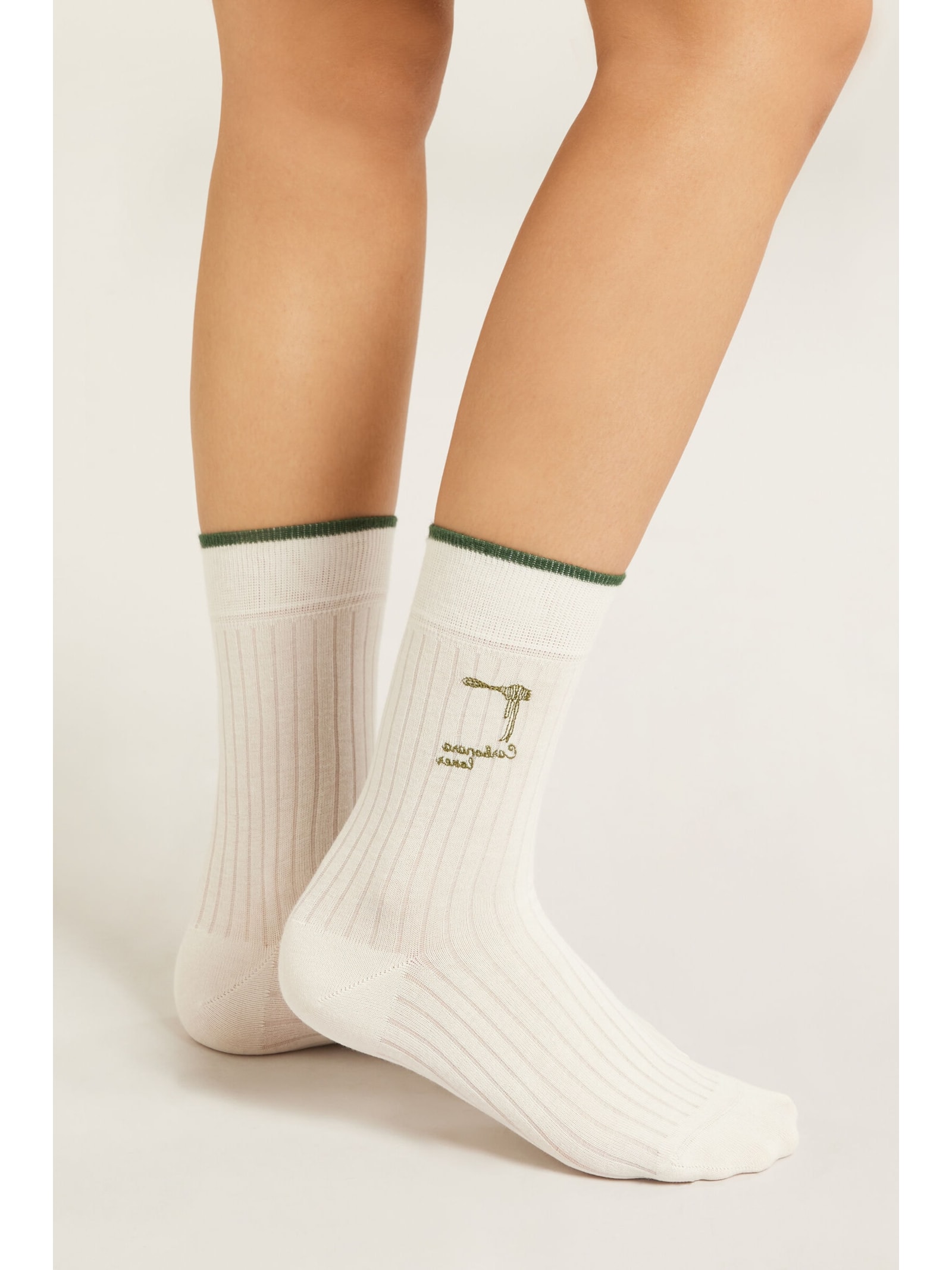 Meia Curta Com Bordado Estilo Italiano Branco Calzedonia