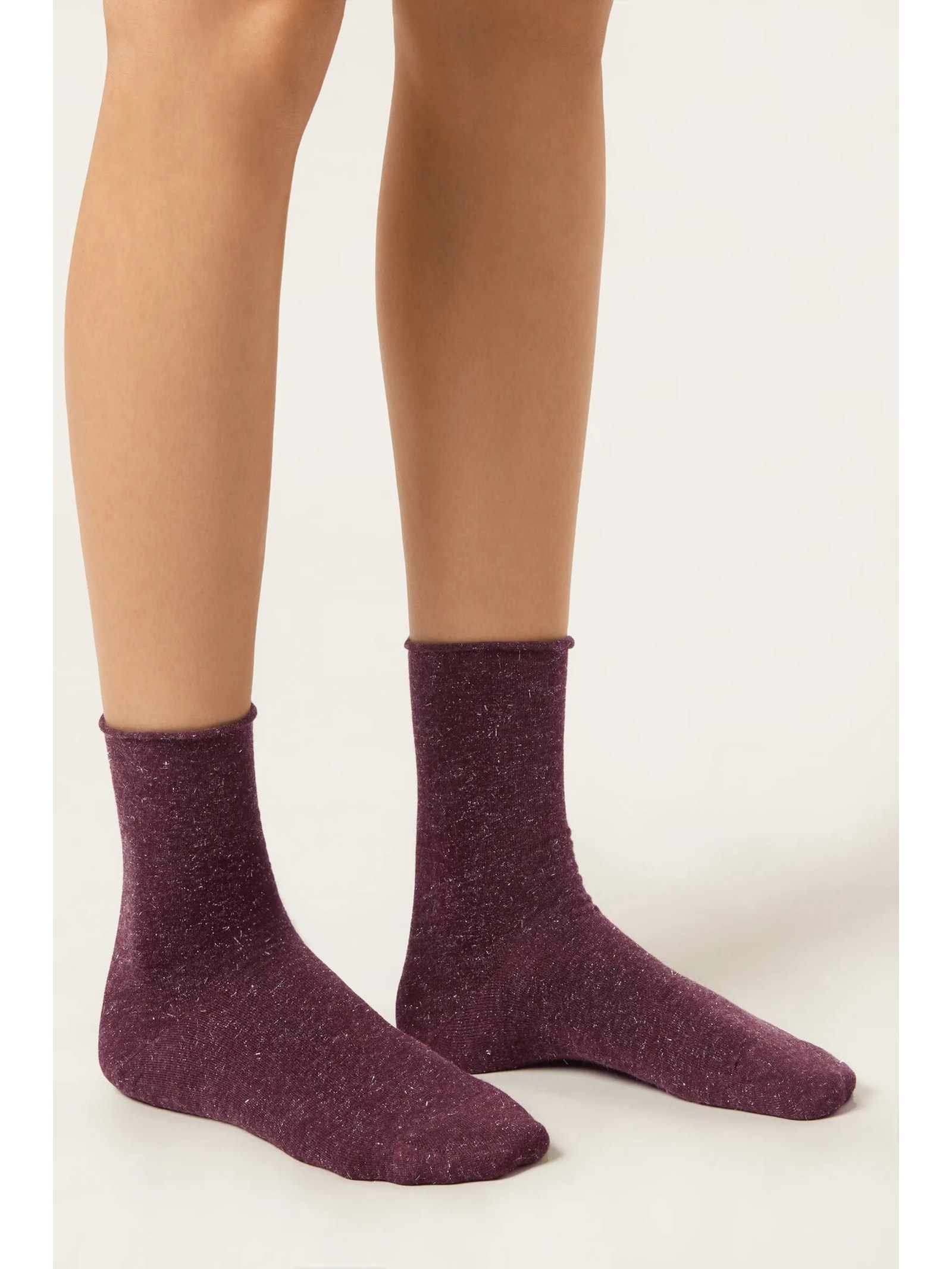 Meia Curta Com Cashmere Confortável Bordô Calzedonia