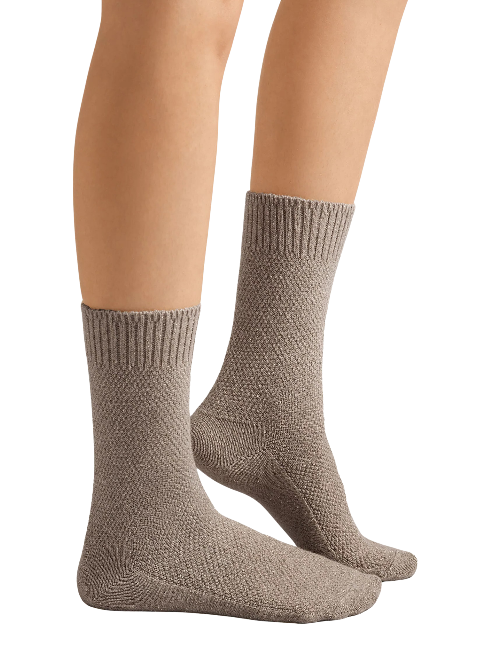 Meia Curta Com Cashmere e Glitter Bege Calzedonia