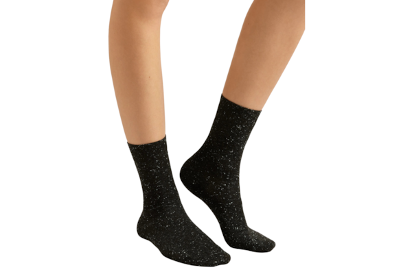 Meia Curta Com Cashmere e Glitter - Preto